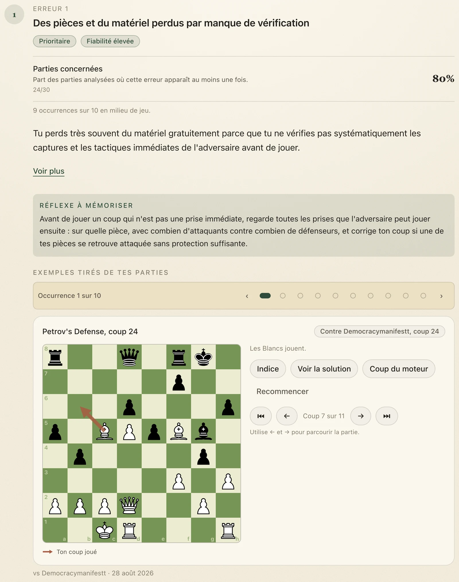 Un chapitre d'erreur dans un rapport Tempo : le titre de l'erreur, sa fréquence et le réflexe à mémoriser.